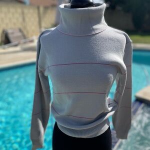 OSSI Skiwear Gray and Pink Stripe Wool Blend Turtleneck - Y2K Ski-core